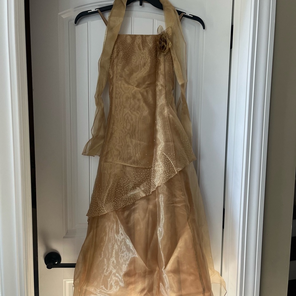 Elegant Gold Halter Flower Girl Dress